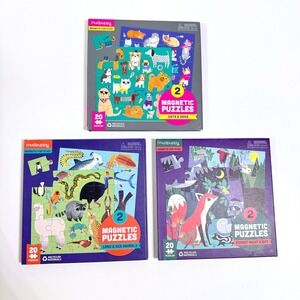 Lot of 3 Mudpuppy Tri-Fold Magnetic Puzzles Bundle 20-Piece Animals Travel